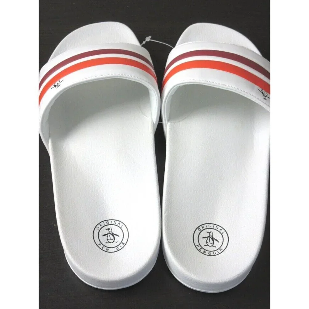 Original Penguin Men's Earle Slide Sandal White Coal Orange Red NWT Classic